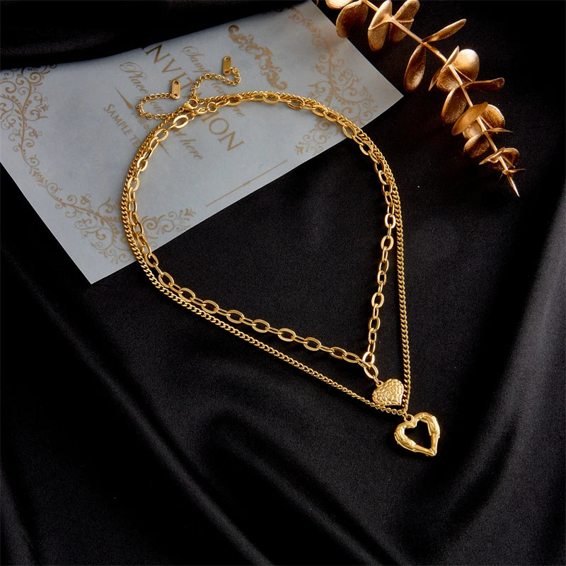 Pre Order:  Double Hearts Gold Plated Necklace