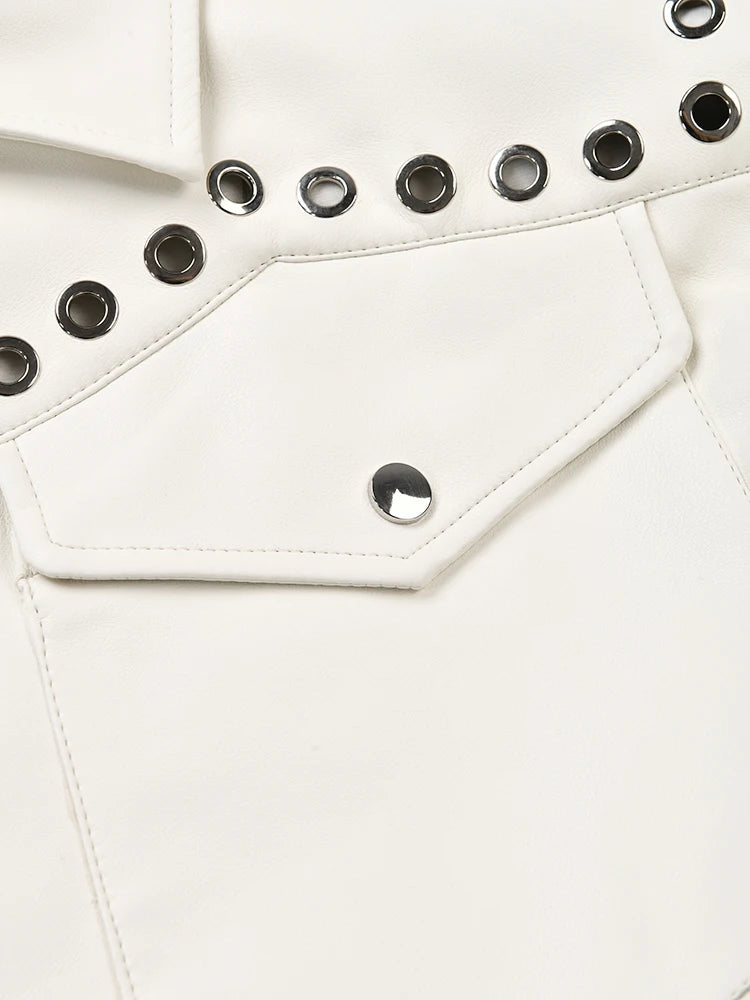 Pre Order:  Zip-Up Faux Leather Rivets Jacket