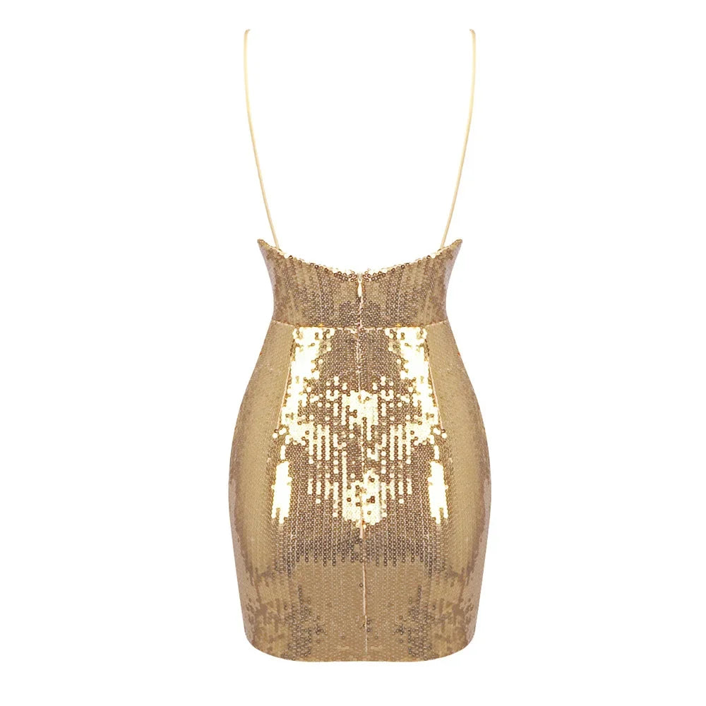 Sexy Strap Backless Metal Sequin Mini Dress