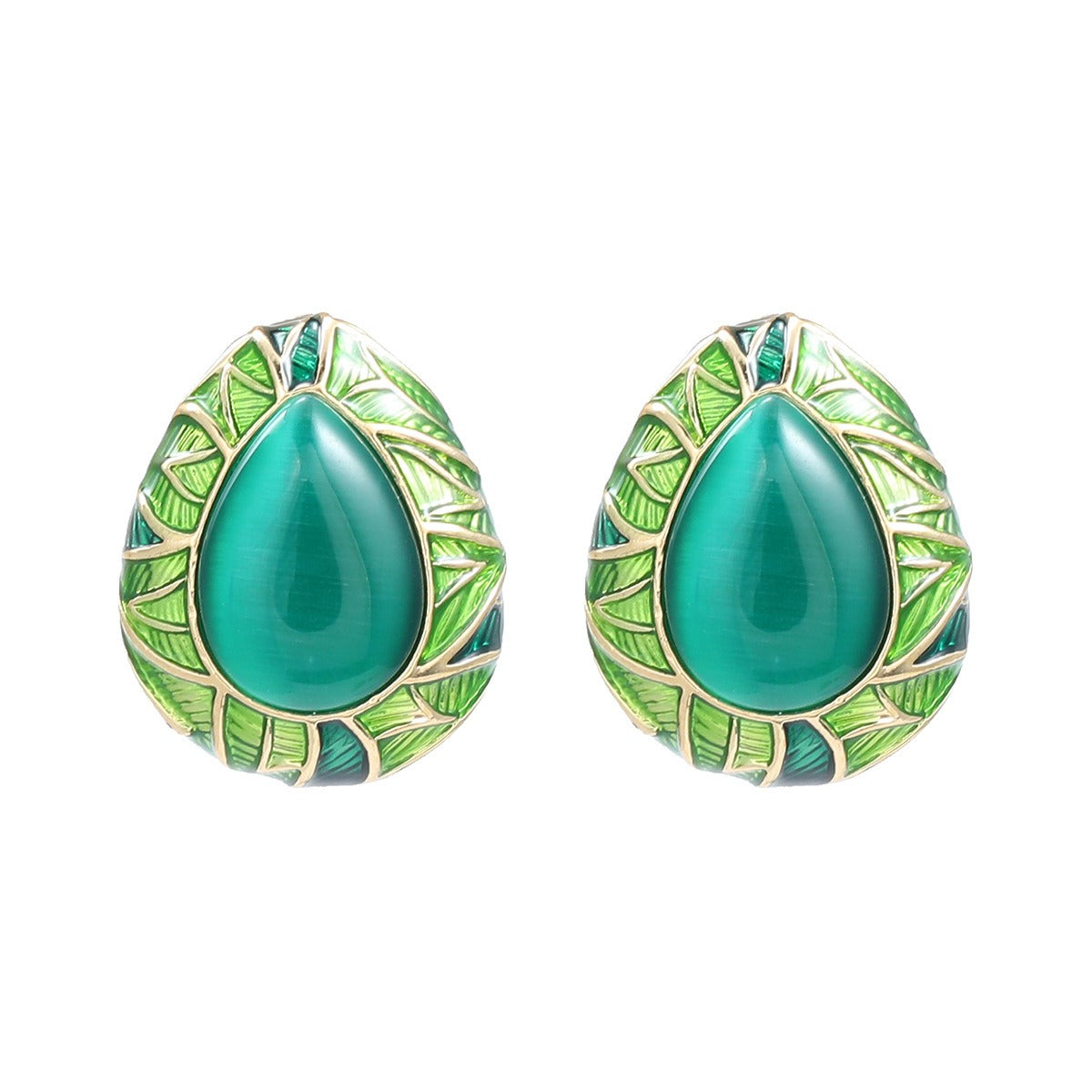 Pre Order: Water Drop Alloy Dripping Oil Leaf Element Earrings