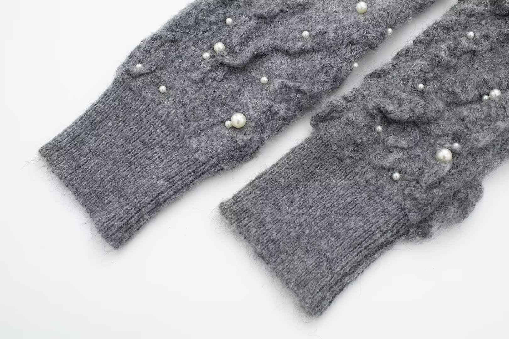 Pre Order:  Faux Pearls Textured Knitted Sweater