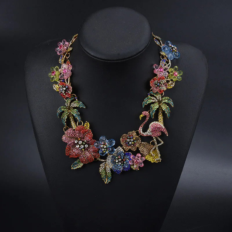 Pre Order:  Multicolor Rhinestones Flamingo Choker Necklace