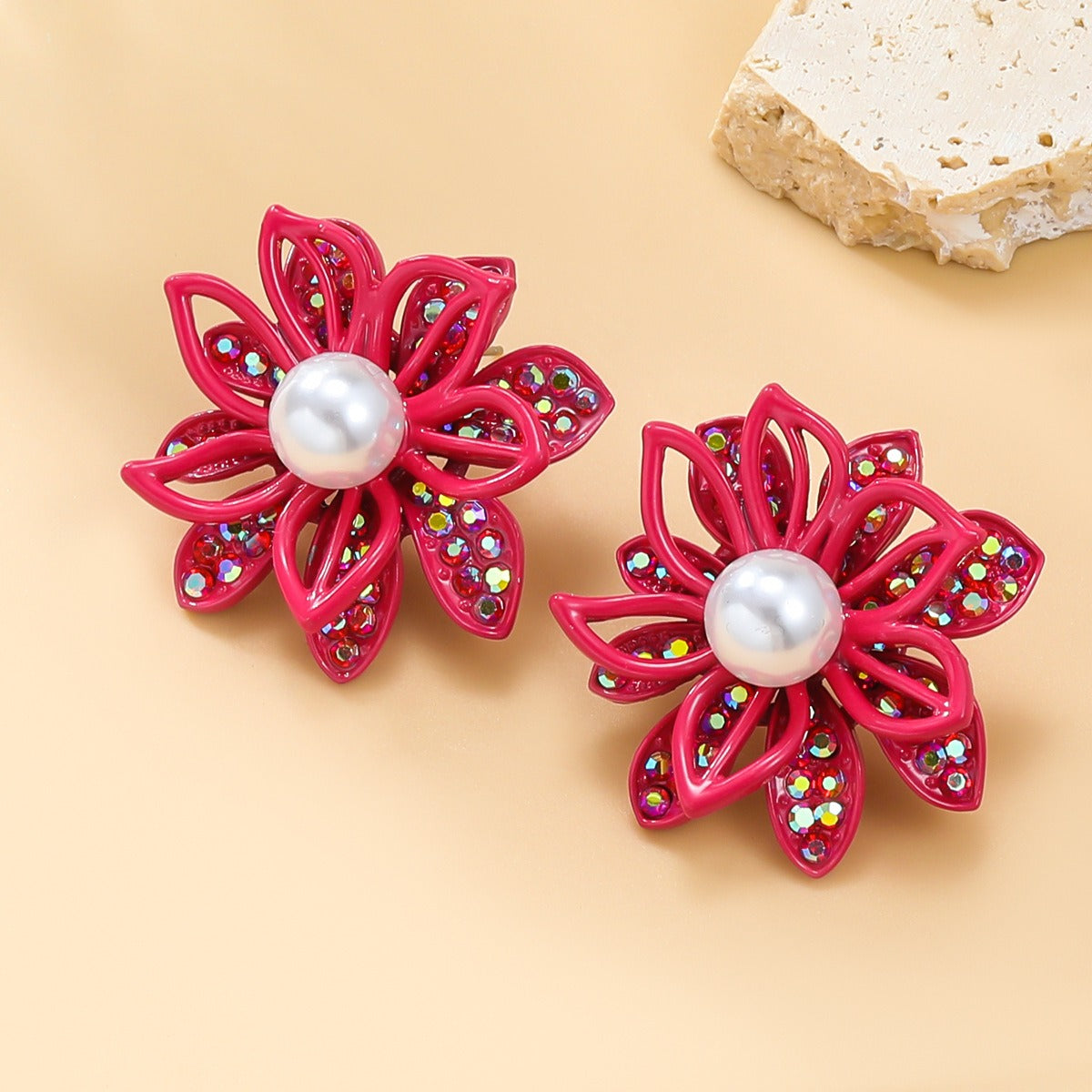 Pre Order:  Diamond Inlaid Floral Alloy Earrings