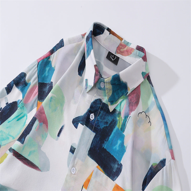 Pre Order:  Casual Abstract Printed Loose Lapel Shirt