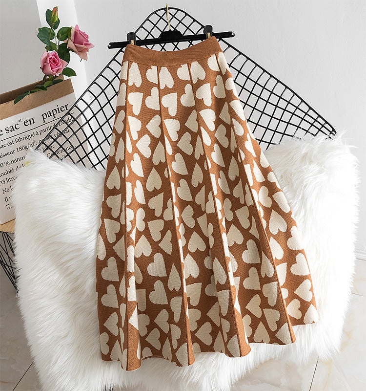 Pre Order:  Hearts A-Line Umbrella Knit Skirt