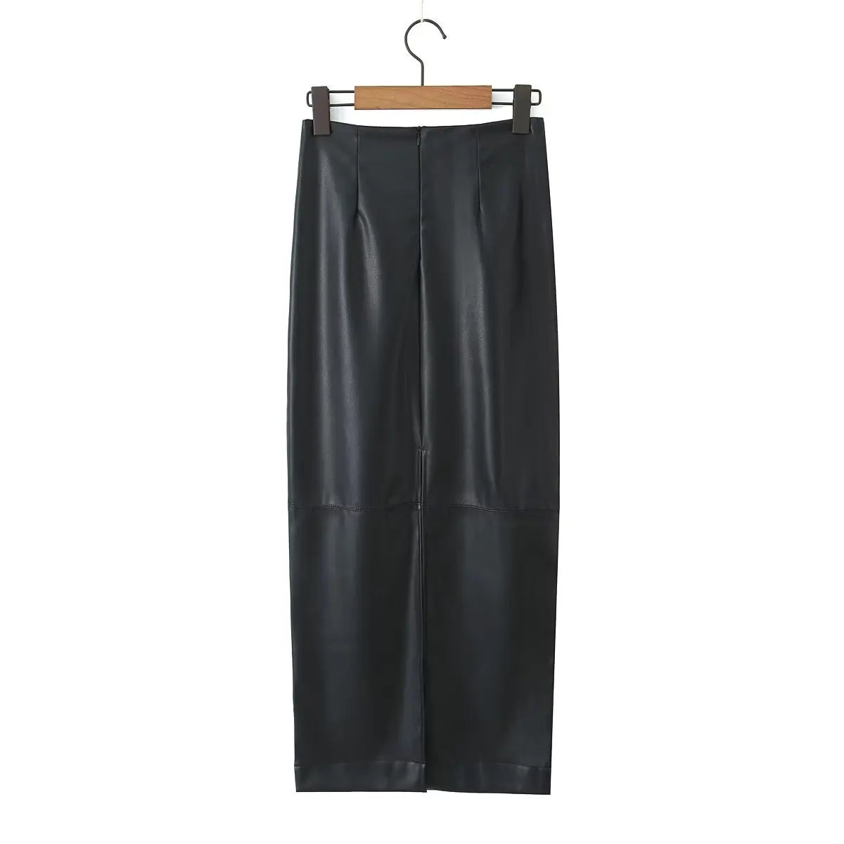 Pre Order:  Black Faux Leather Back Split Skirt