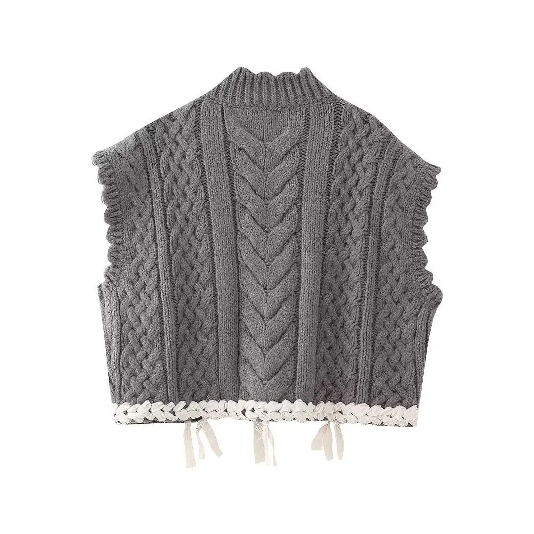 Sleeveless Braided Knit Sweater