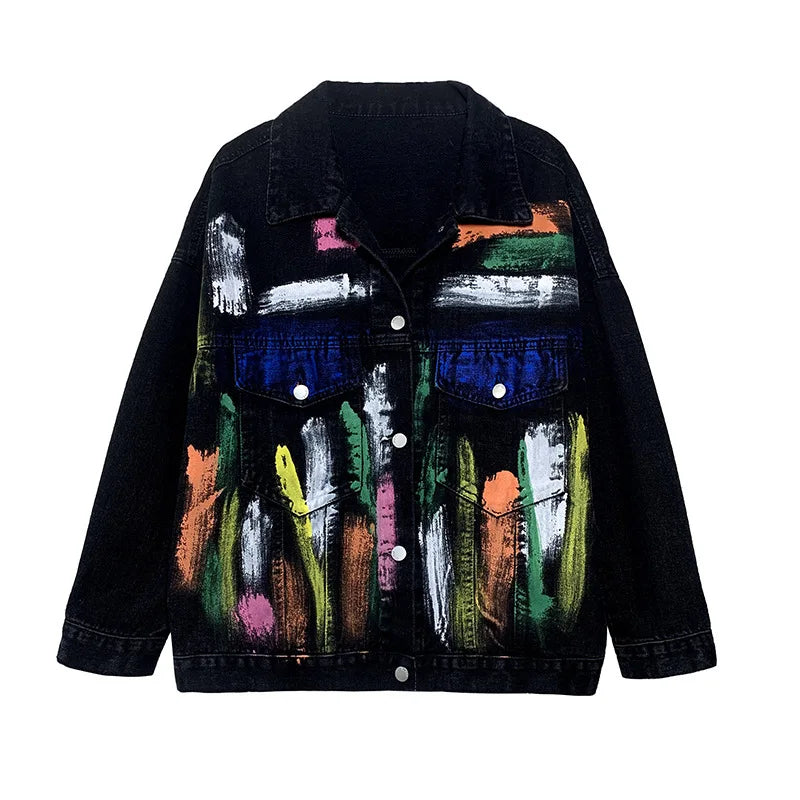 Pre Order:  Hand-Painted Color Long Sleeve Loose Denim Jacket