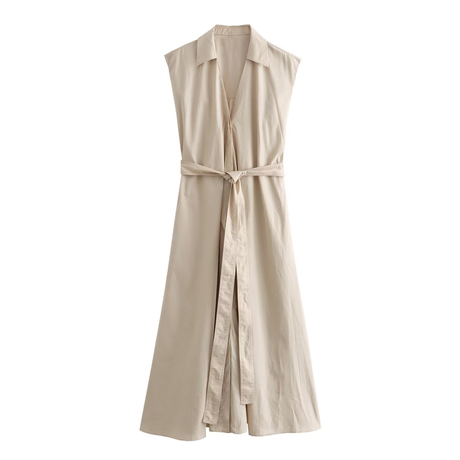 Pre Order: V-Neck Belt Sleeveless Midi Vest Dress