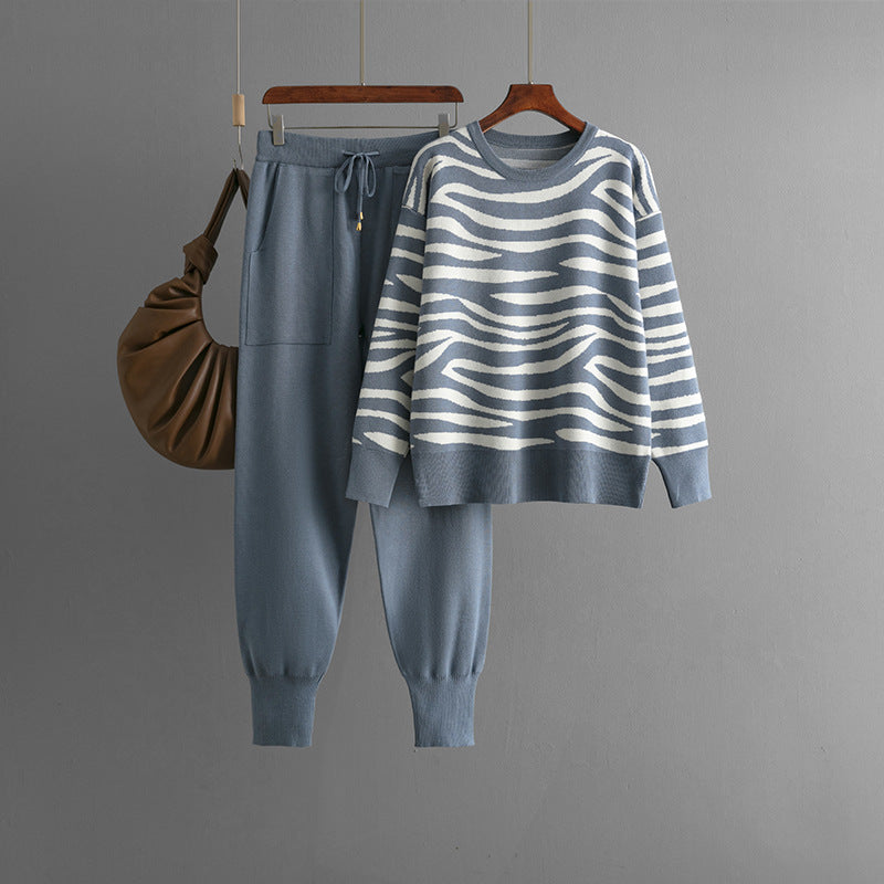 Pre Order: Animal Print Knitted Sweater + Pants Set