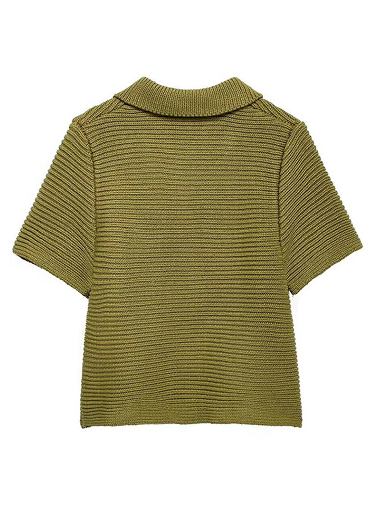 Pre Order: Round Collar Short Sleeve Needle Knit Top