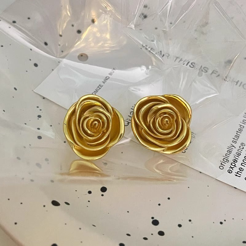 Pre Order:  Retro Gold Rose Earrings