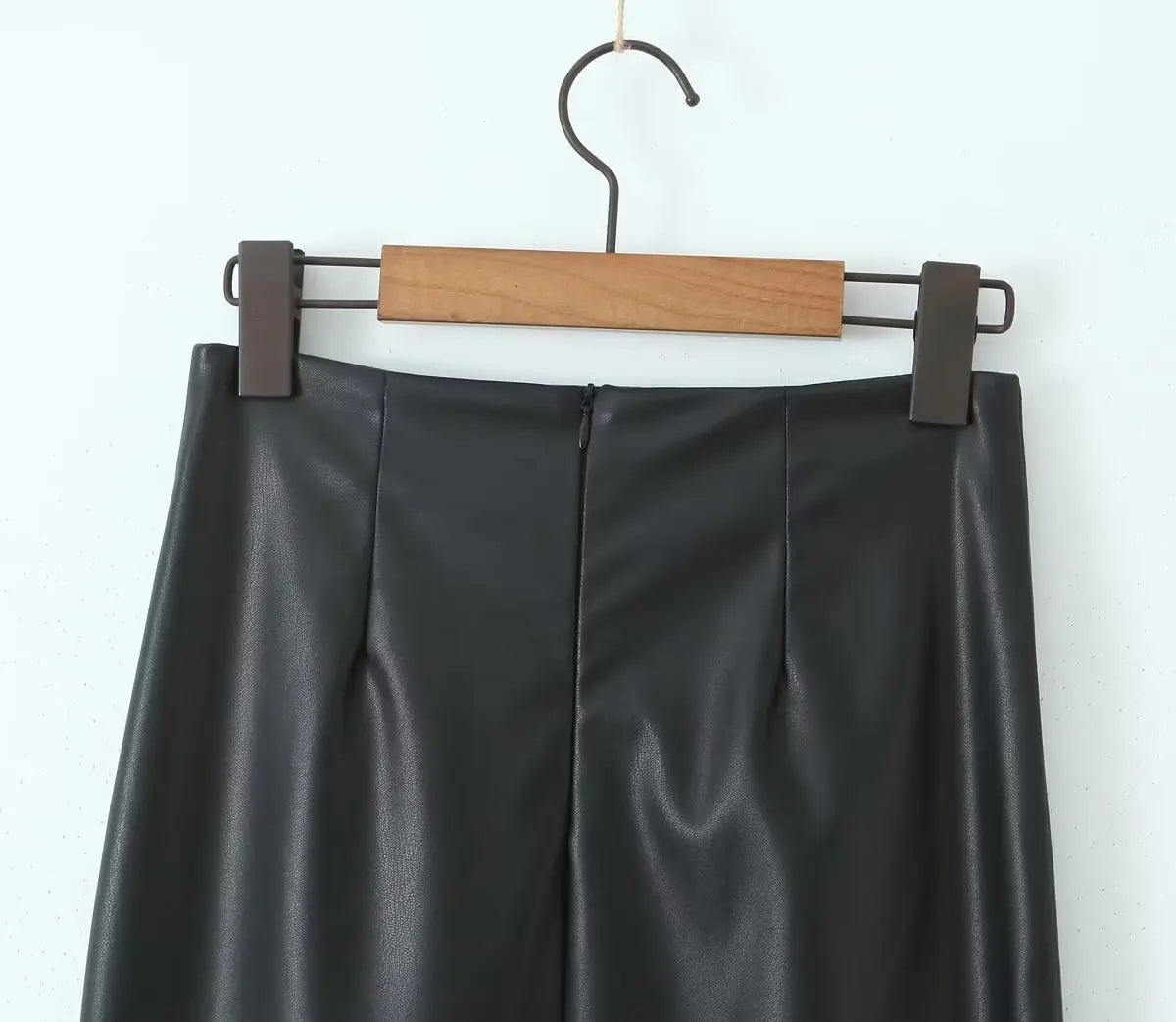 Pre Order:  Black Faux Leather Back Split Skirt