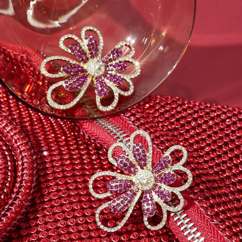 Pre Order:  Pink Daisy Rhinestone Overlined Earrings