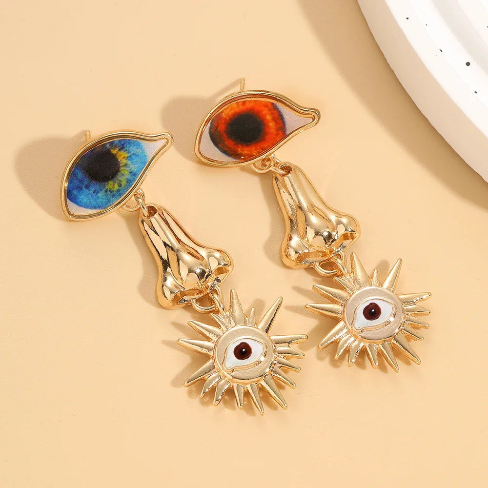 Pre Order:  Golden Fatima Eye Dangle Earrings