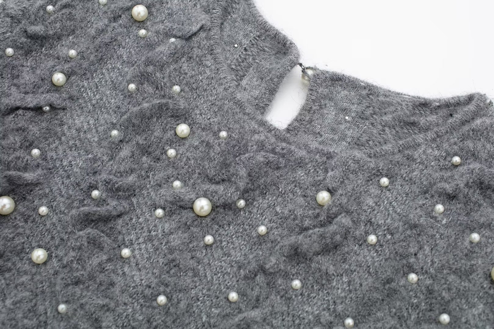 Pre Order:  Faux Pearls Textured Knitted Sweater