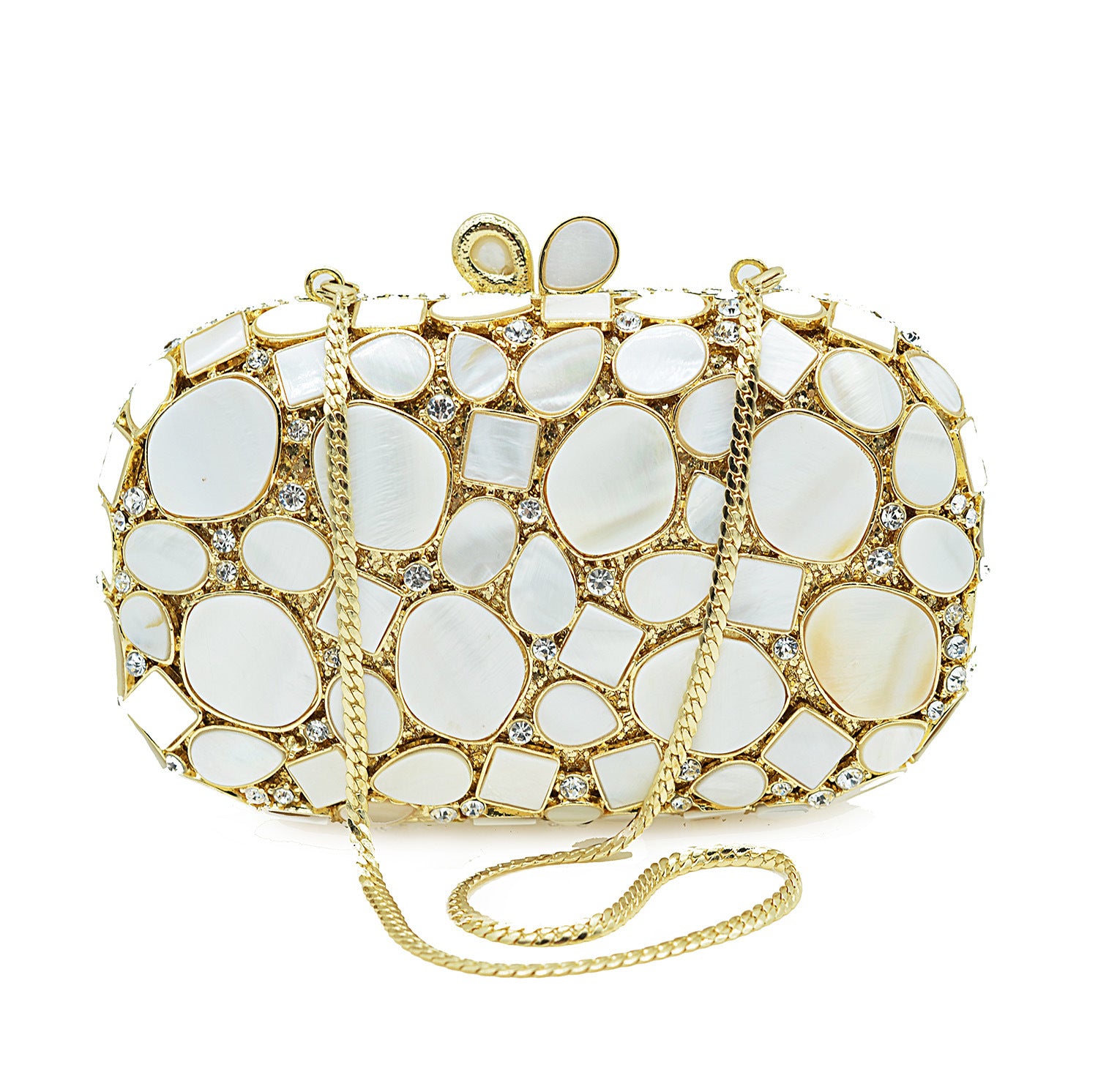 Pre Order:  White Shell Crystal Clutch Bag