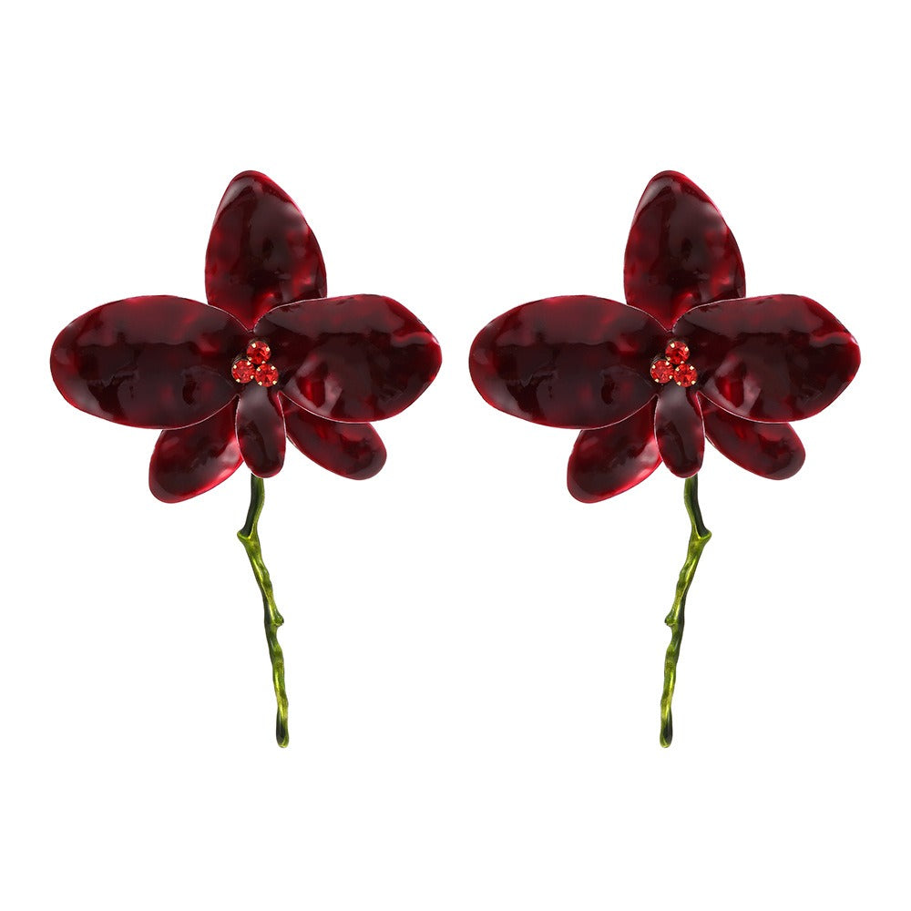 Pre Order:  Enamel Oil Drip Large Flower Diamond Earrings