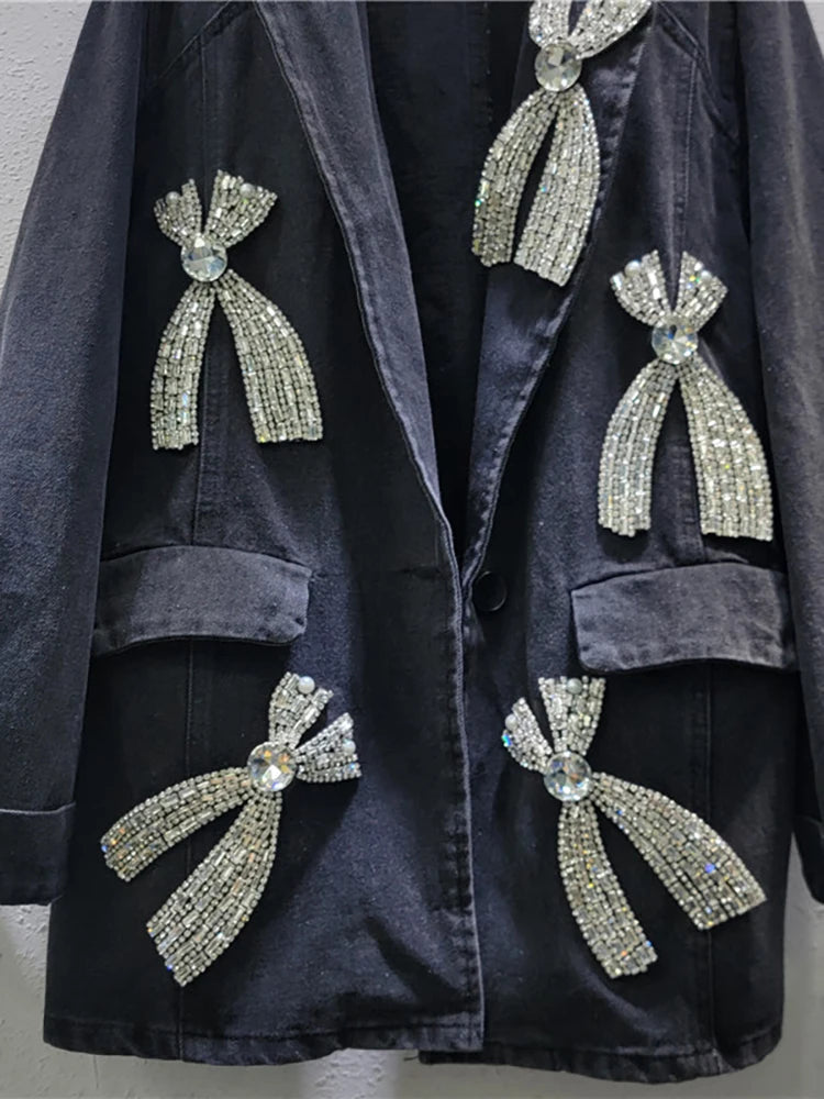 Pre Order: Big Diamond Bow Washed Denim Jacket