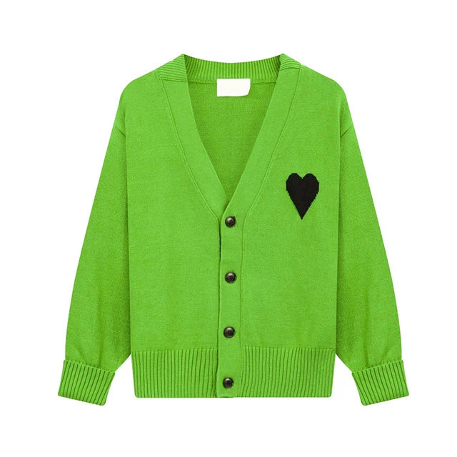 Heart Embroidery V-Neck Loose Knitted Cardigan