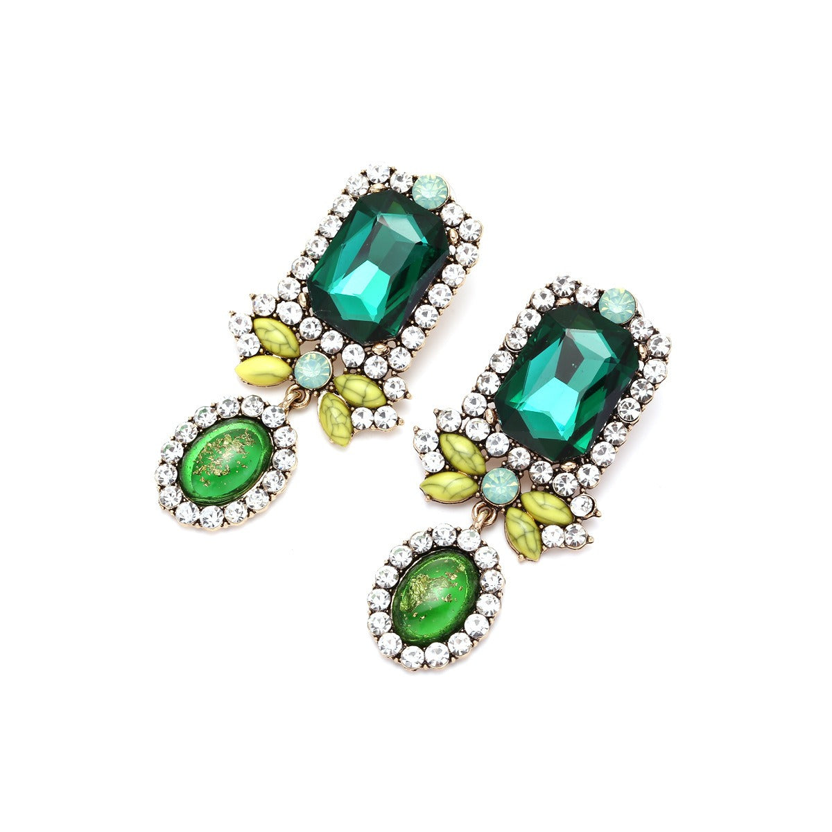 Pre Order:  Green Geometric Diamond Earrings