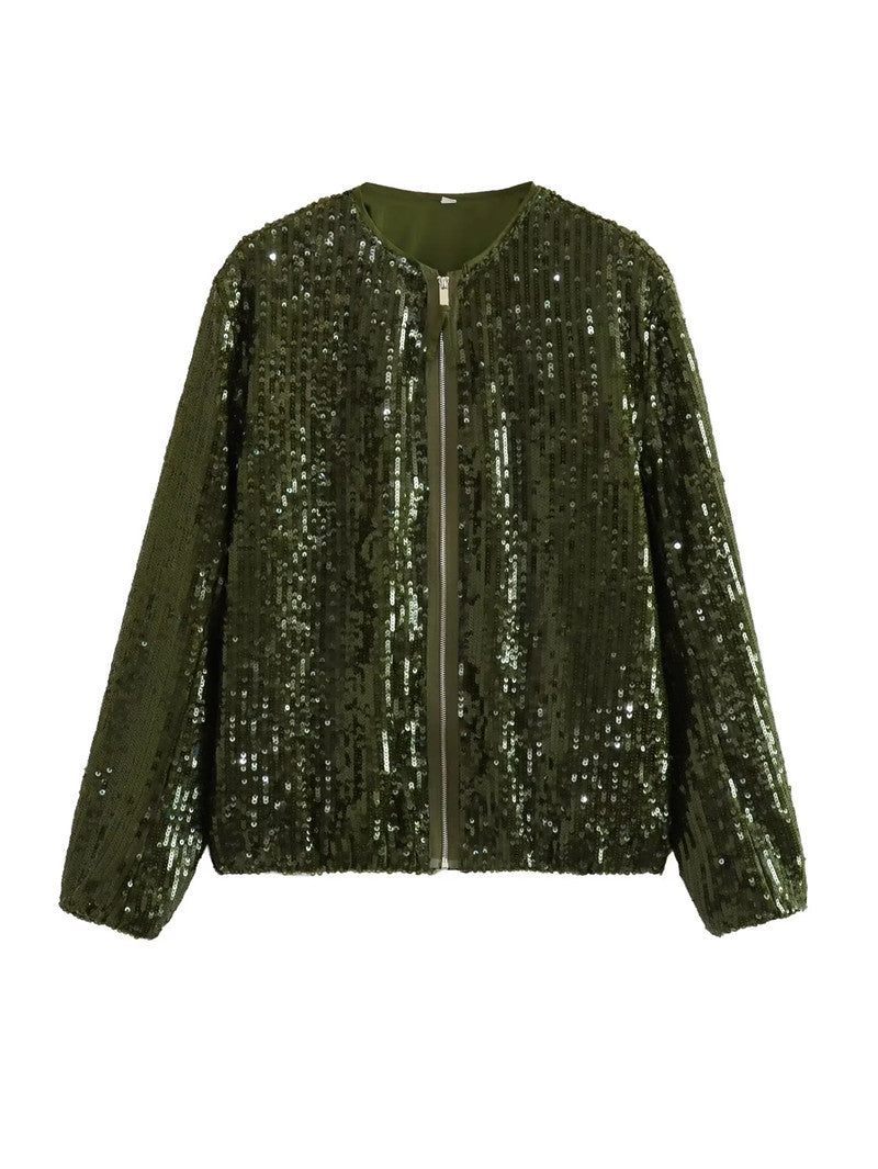 Pre Order:  Sequin Shimmer Zip Up Pilot Jacket