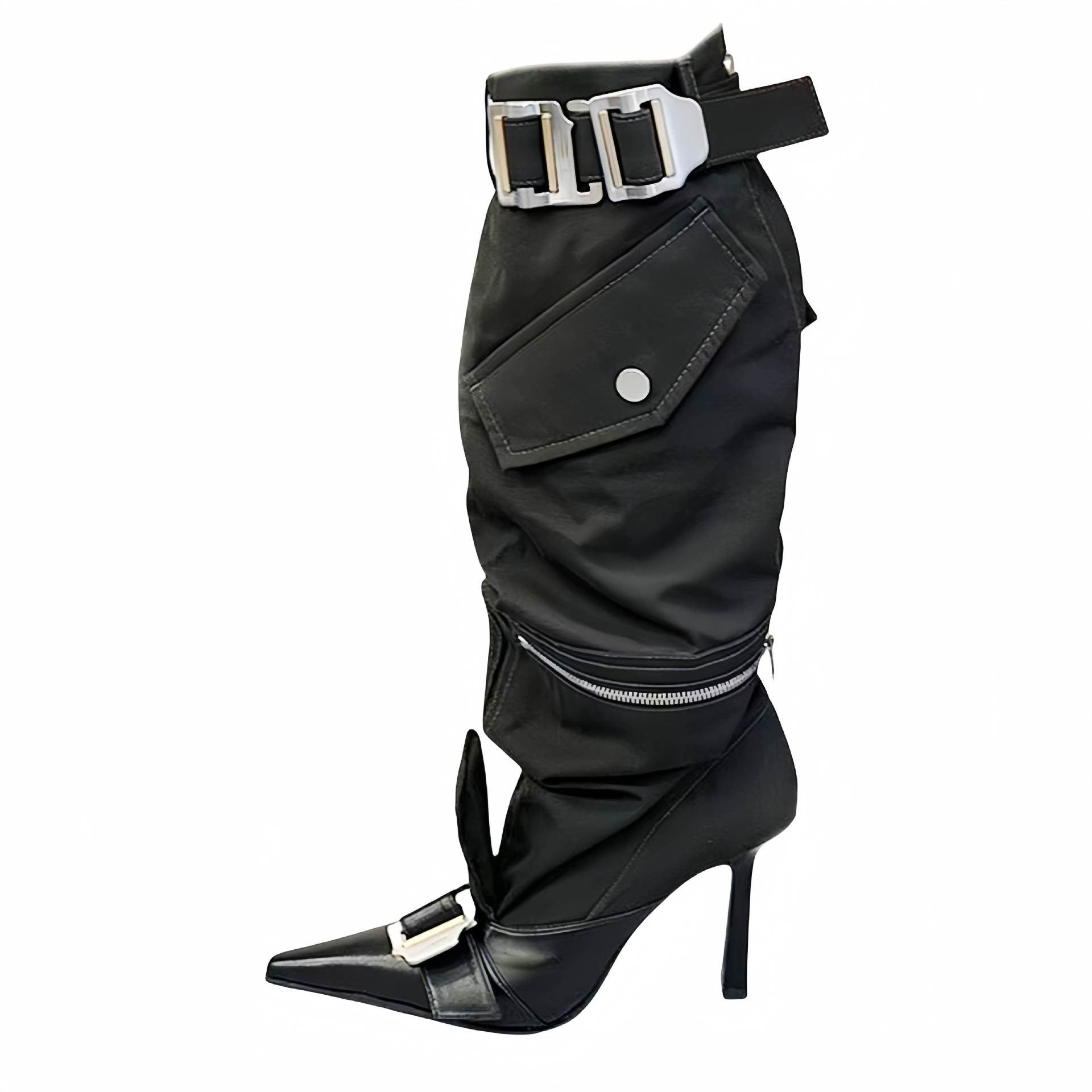 Pre Order:  Knee Length Belt Buckle High Heel Boots