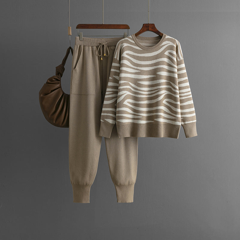 Pre Order: Animal Print Knitted Sweater + Pants Set