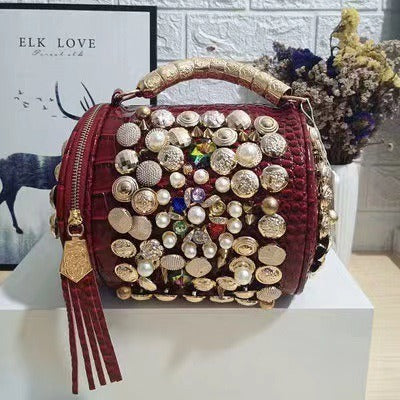 Pre Order:  Classic Handmade Rhinestone Cylinder Shoulder Bag