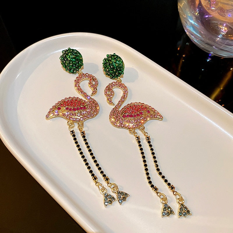 Pre Order:  Flamingo Rhinestones Embellished Dangle Earrings