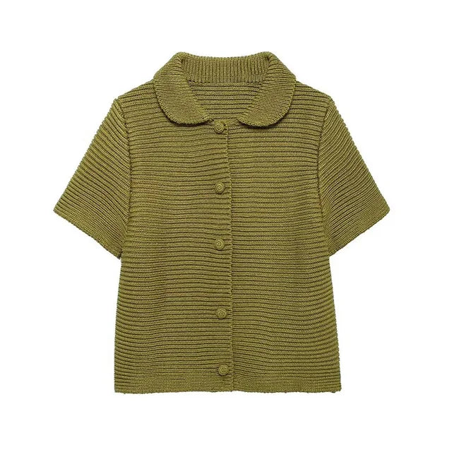 Pre Order: Round Collar Short Sleeve Needle Knit Top