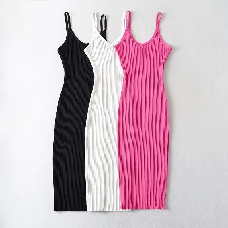 Pre Order:  Sleeveless Ribbed Knitted Midi Dress