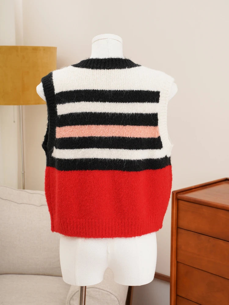 Pre Order:  Wool Blend Striped Knitted Vest