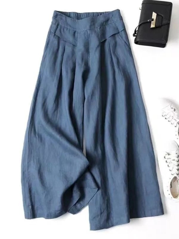 Cotton Linen High Waist Wide Leg Pants - Final Sale