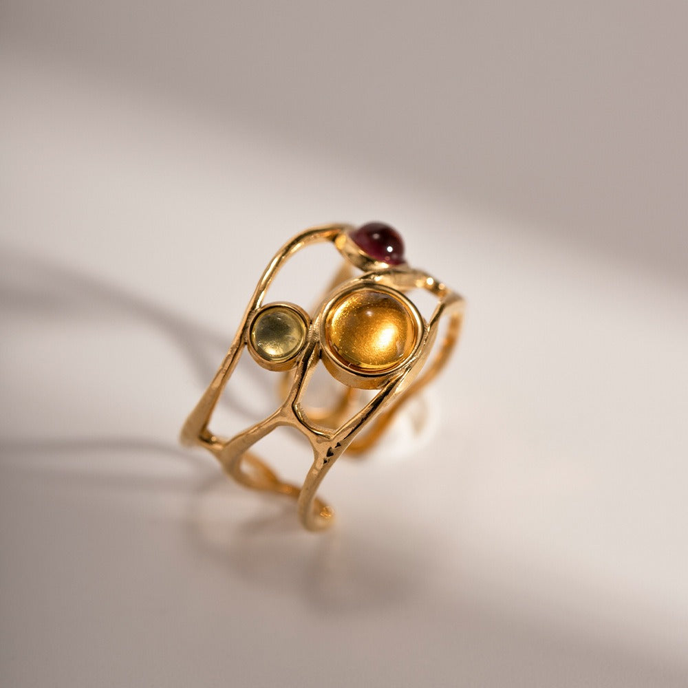 Retro Gold-Plated Multicolor Resin Open Ring
