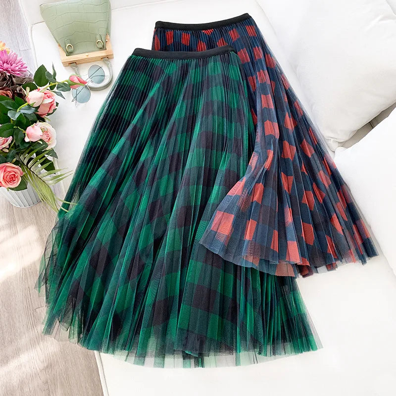 Pre Order:  Plaid Maxi Tulle Skirt