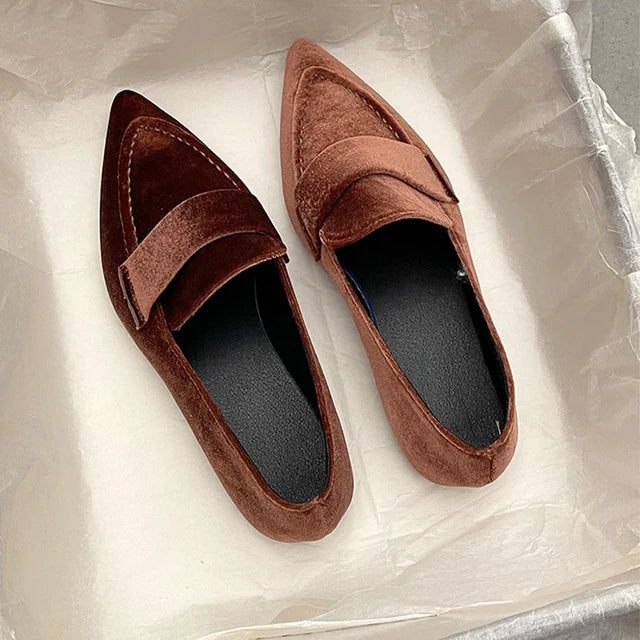 Pre Order:  Pointed Toe Velvet Casual Loafers