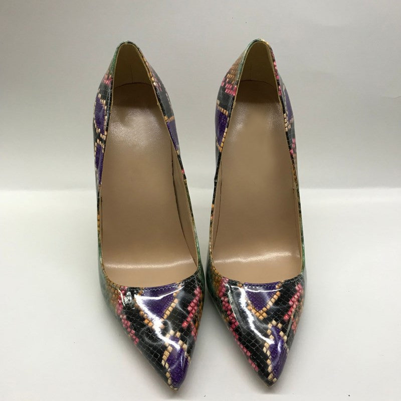 Pre Order:  Snake Printed Faux-Leather Pointed-Toe Shoes