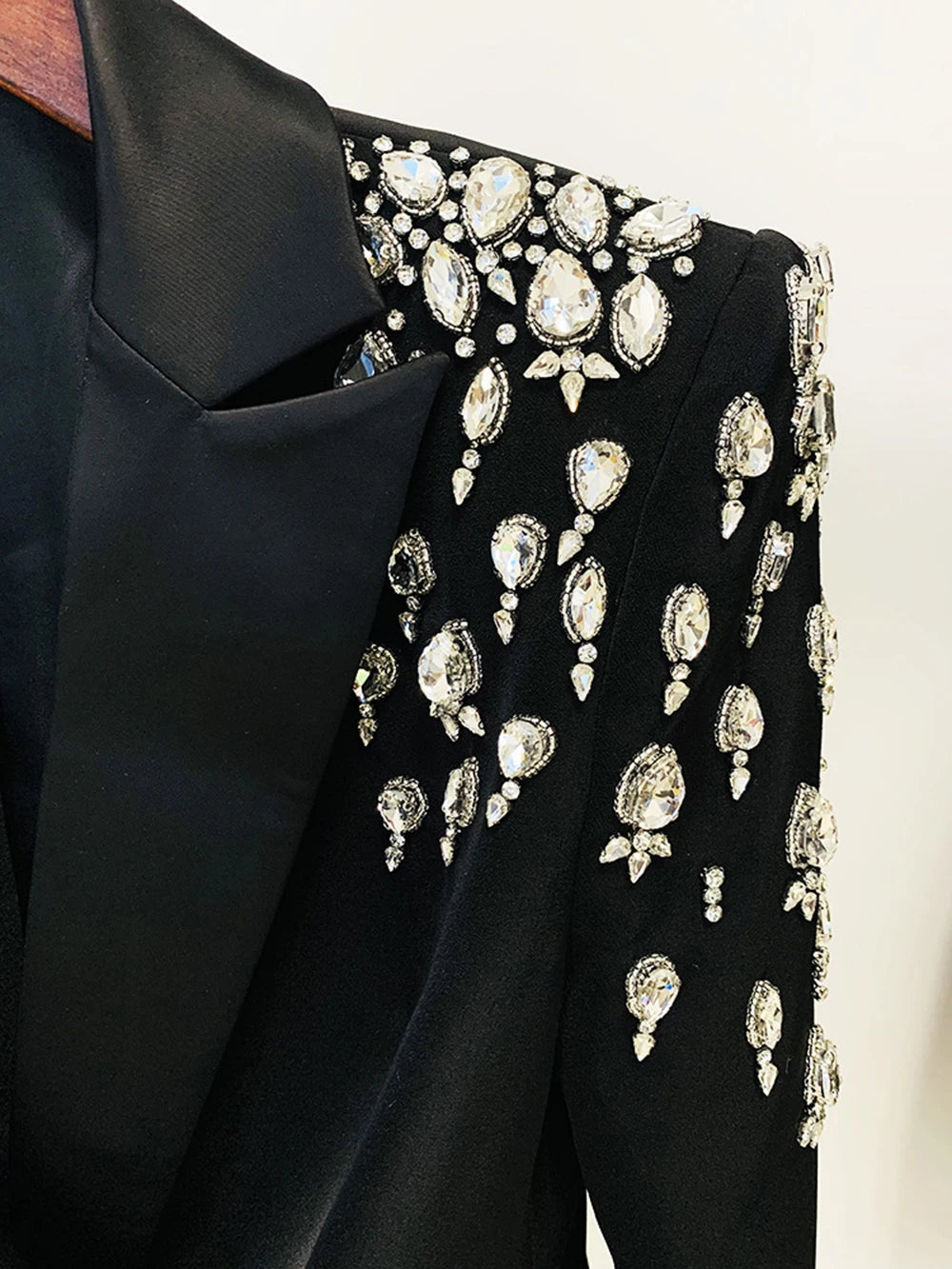 Beaded Rhinestones Double-Breasted Blazer