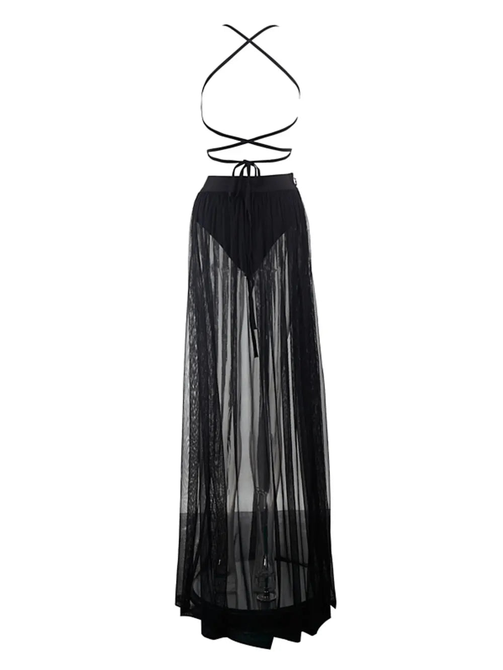 Pre Order:  V Strap Mesh Hip Wrapped Maxi Dress