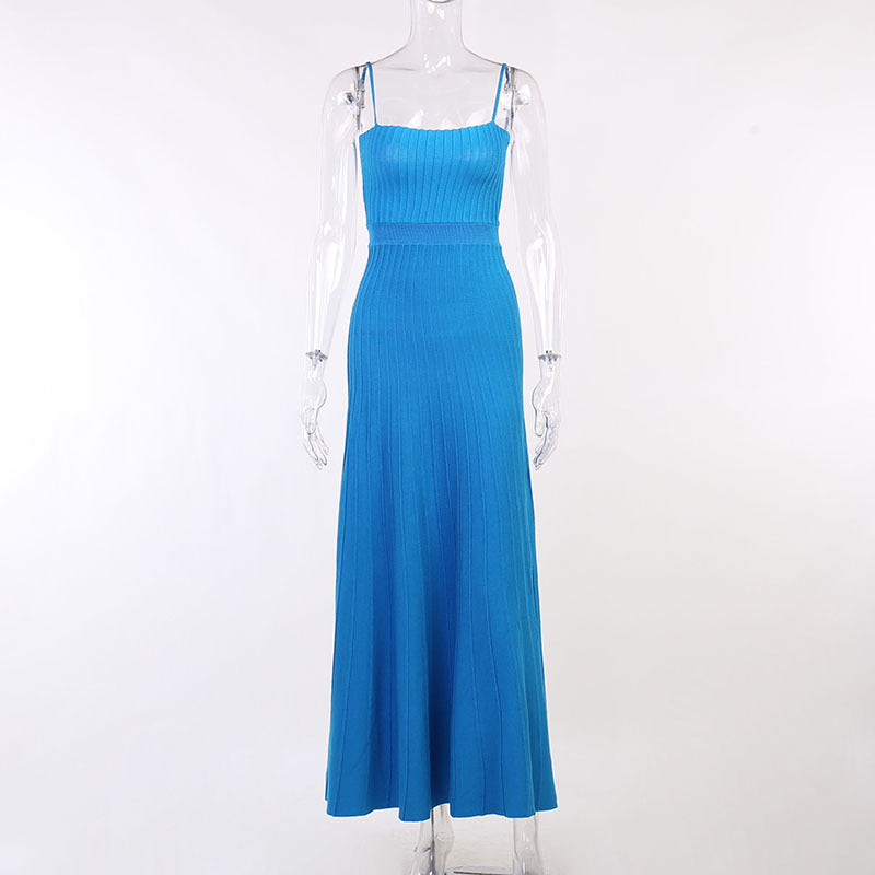 Blue Knitted Sleeveless Midi Dress