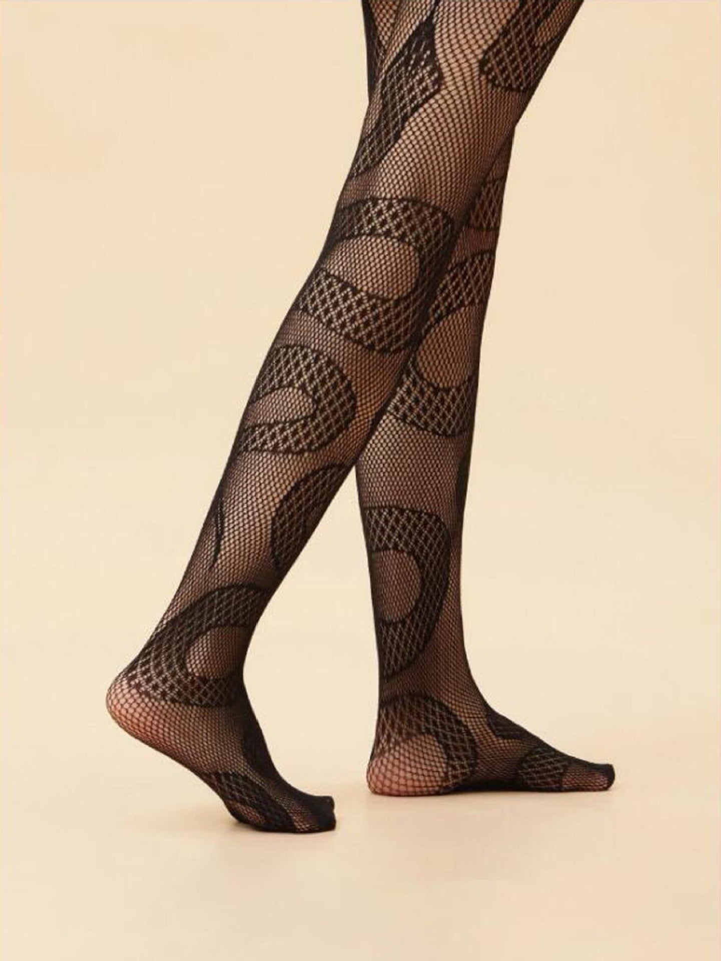 Pre Order:  Casual Mesh Hollowed Out Snake Pattern High Waisted Stockings