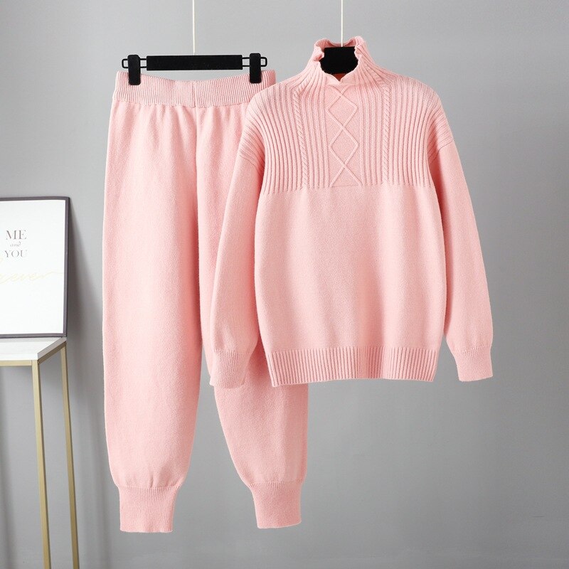 Pre Order:  Solid Long Sleeve Knit Sweater + Loose Pants Set