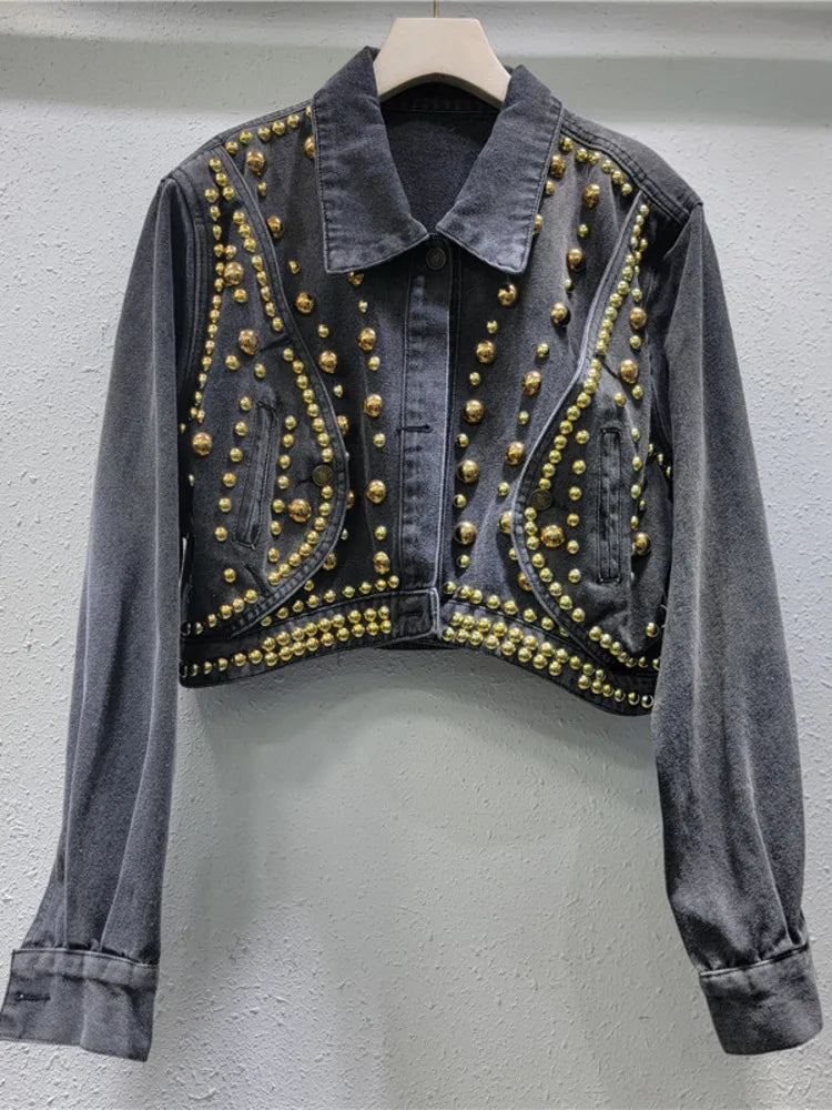 Pre Order:  Long Sleeve Rivet Denim Jacket