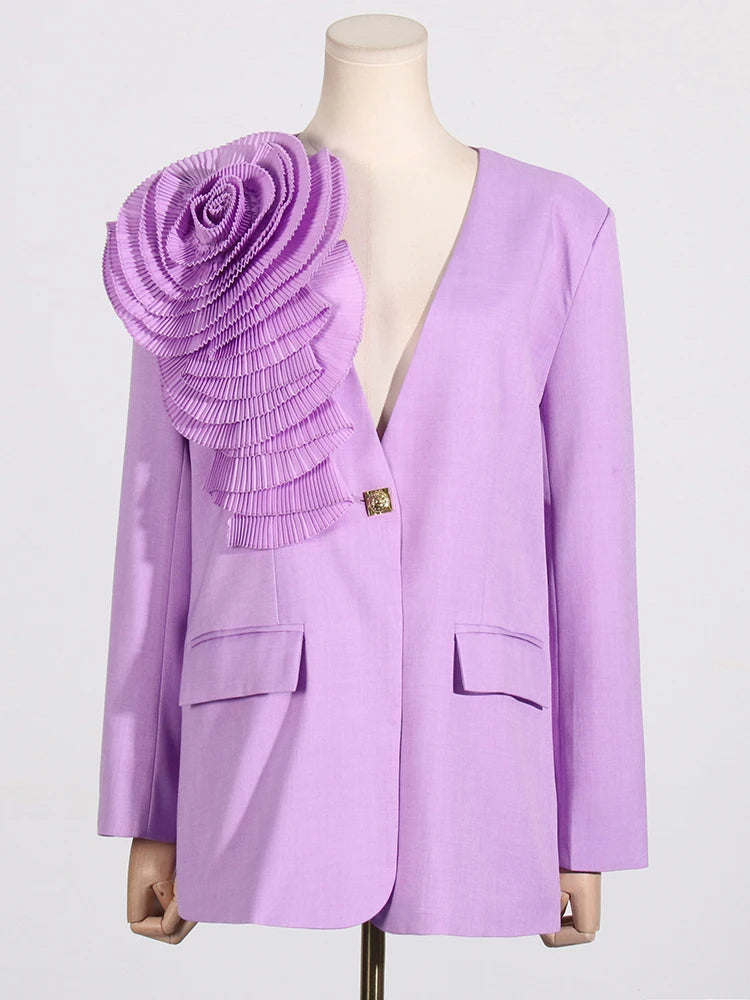 V-Neck Splicing 3D Flower Blazer