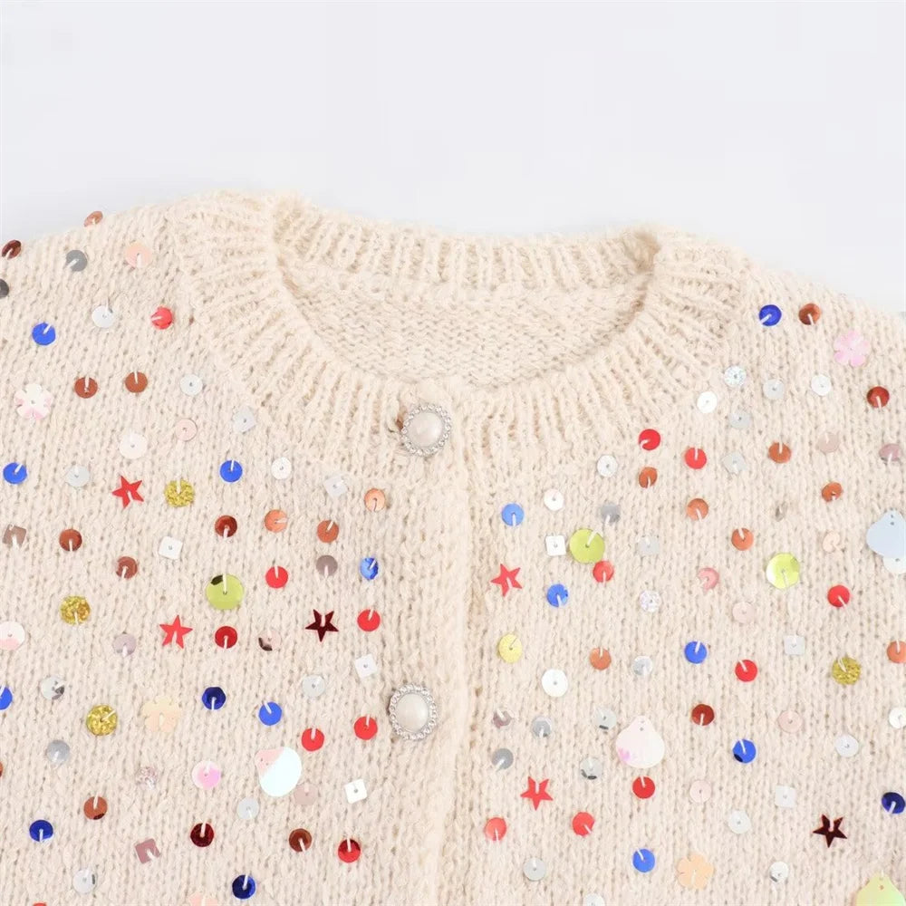 Pre Order:  Colorful Sequin Long Sleeve Knitted Cardigan