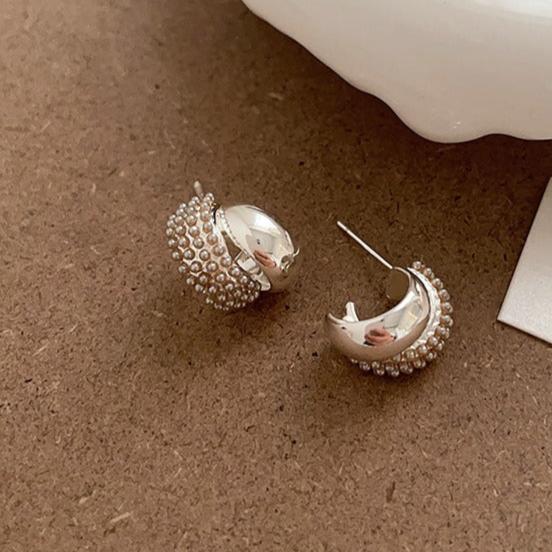 Pre Order:  Metal Pearl Arc Earrings