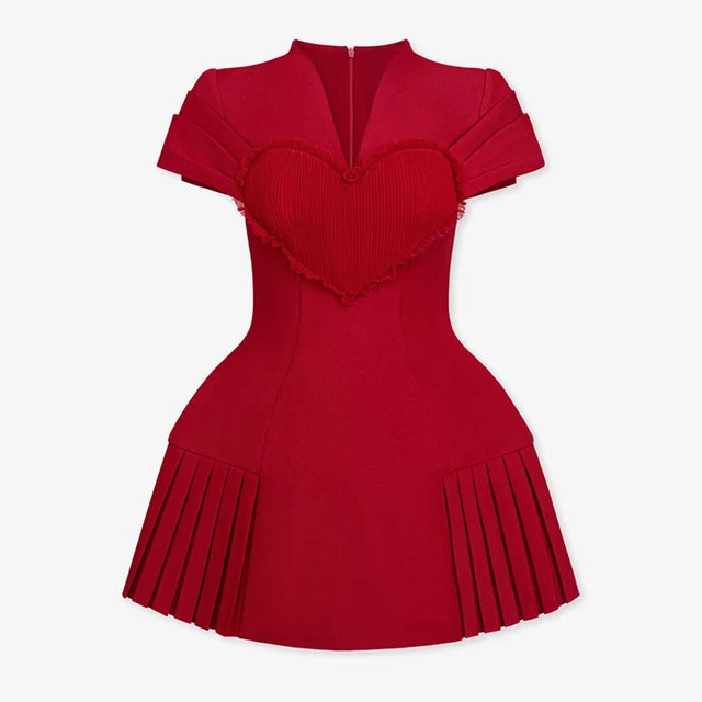 Pre Order:  Love Pleated Red V-Neck Dress