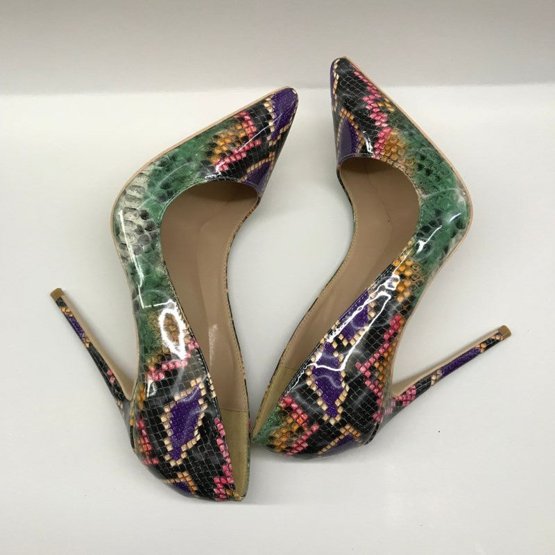 Pre Order:  Snake Printed Faux-Leather Pointed-Toe Shoes