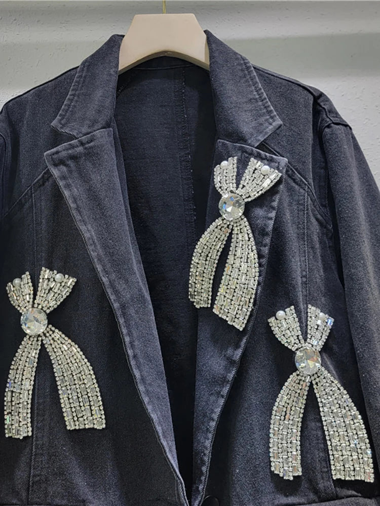 Pre Order: Big Diamond Bow Washed Denim Jacket